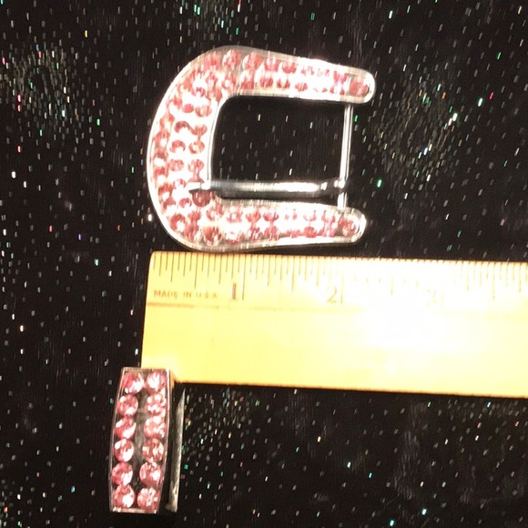 Belt buckle pink rhinestones metal & new elastic headwrap - Picture 9 of 11